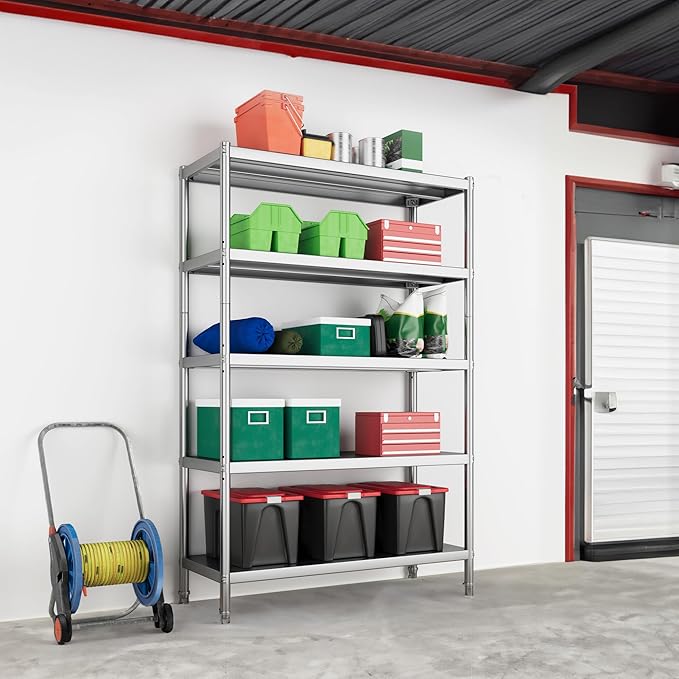 YITAHOME NSF Stainless Steel Shelves, 48"*18"*72" 5 Tier Storage Shelf, Heavy Duty Shelving for Kitchen Garage Office Restaurant Warehouse, 201 Bright Silver
