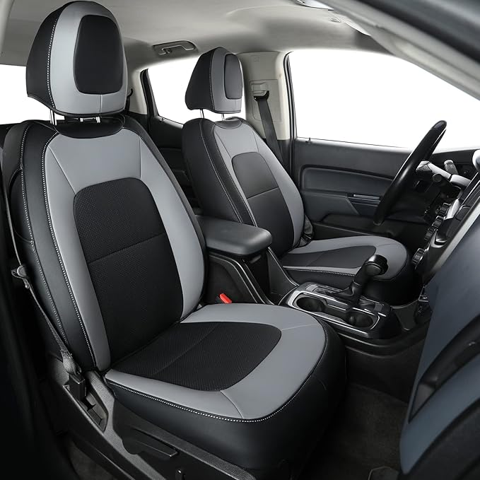 LUCKYMAN CLUB Chevy Colorado Seat Covers, fit for 2015-2022 Colorado Crew Cab Z71 LT ZR2 Work Truck with Faux Leather (Black&Gray)