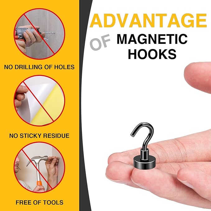 DIYMAG Magnetic Hooks for Refrigerator, Extra Strong Cruise Hook, Heavy Duty Earth Magnets with Hook for Hanging, Magnetic Hanger for Cabins, Grill (20P-Black)