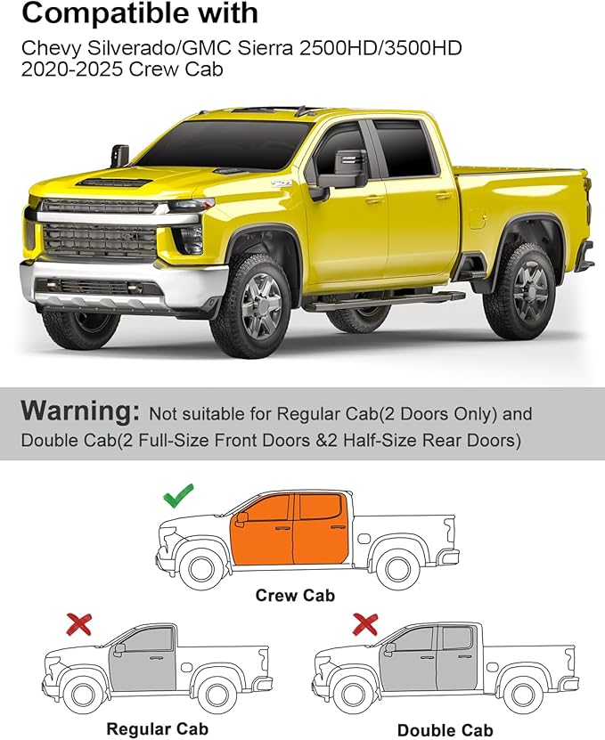 in-Channel Window Rain Guards Fit for Truck Chevy Silverado/GMC Sierra 2500HD/3500HD 2020-2025 Crew Cab, Extra Durable Window Deflectors Vent Visors Shades Exterior Car Accessories