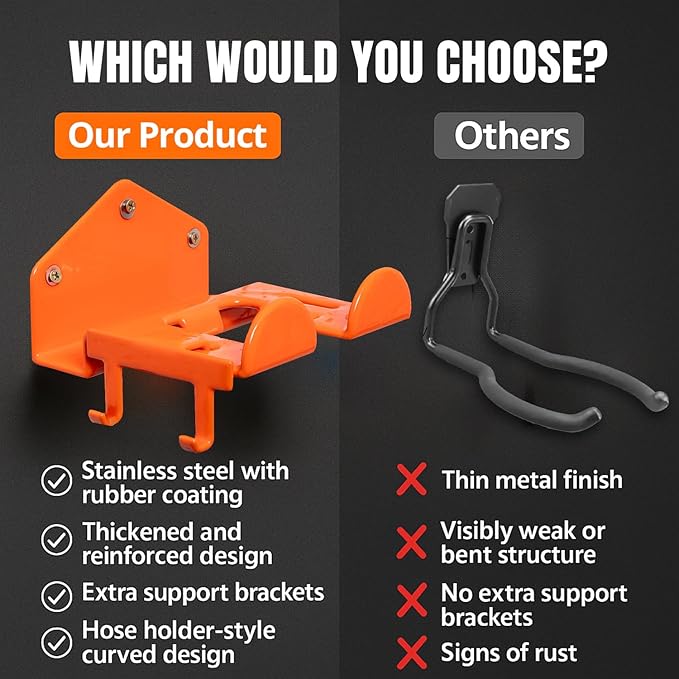 Weed Eater Hanger with Extra Hook for Harness Strap & Accessories, Heavy Duty Trimmer Rack, Wall Mount Garage Storage & Shed Organizer for Grass Trimmer, Hedge Trimmer, Leaf Blower,Multi-Purpose-1Pack