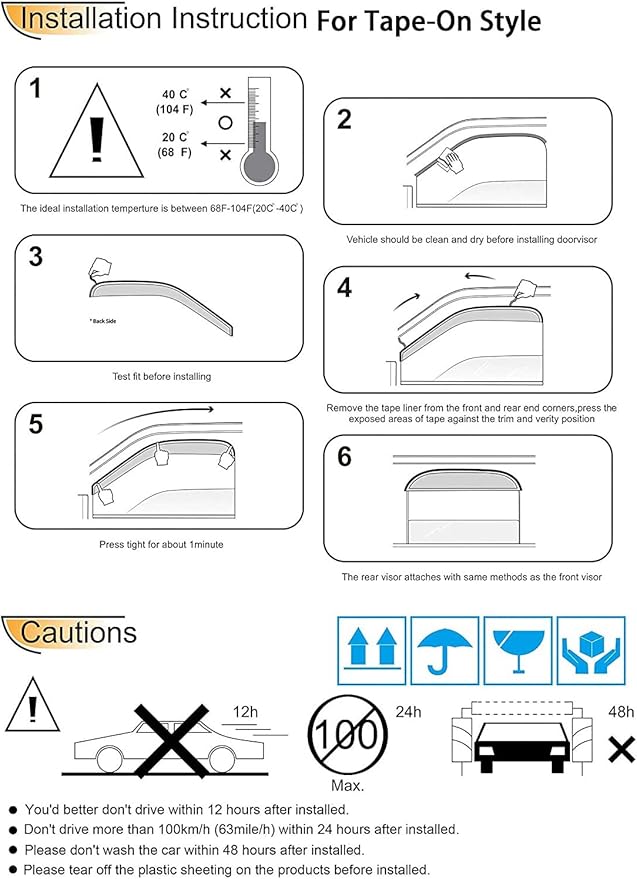 94355 Side Window Wind Deflector,4pc Tap-On Sun Rain Guards Set,Window Shade fit for 02-06 Cadillac Escalade EXT/Chevy Avalanche,00-06 GMC Yukon XL,01-07 GMC Sierra 2500 Crew Cab