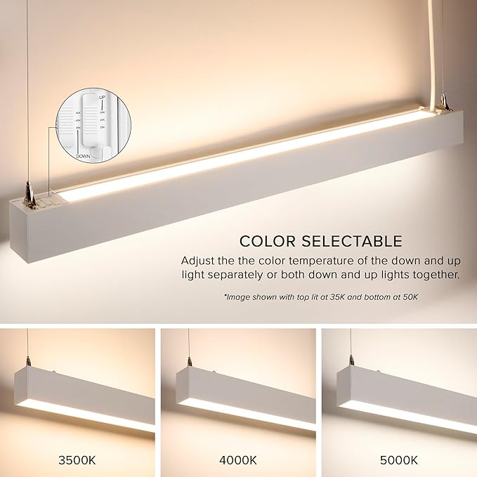 Maxxima 4 ft. LED Linear Light, Up and Down Adjustable Light Output, 3 CCT 3500K/4000K/5000K, Commercial and Residential 36W Suspension Pendant, Ideal for Office, Home, Shop, Garage, School