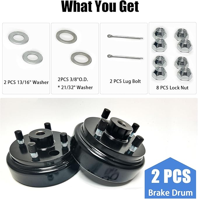 Golf Cart Brake Drum Assembly Kit Compatible with EZGO TXT 1982-up Electric and 1982-1993 2-Cycle Gas Style, Rear Brake Hub with 24 Splines Replaces 19186G1P - 2 Pack