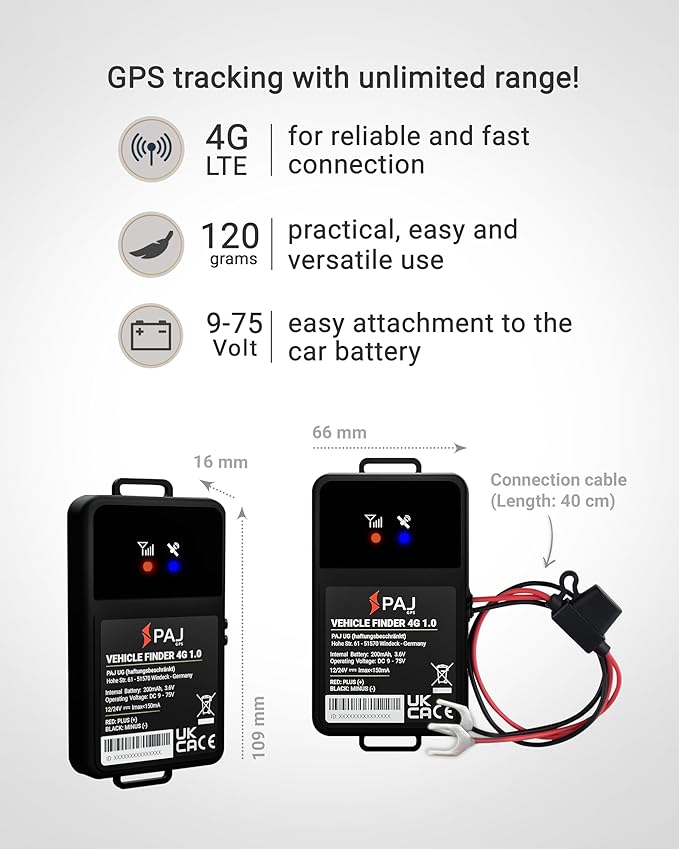 PAJ GPS Vehicle Finder 4G, 1.0 - Cellular Connected, Real Time Tracking GPS Tracker for Cars, Motorcycles, Trucks & More - Versatile & Secure Fleet Management