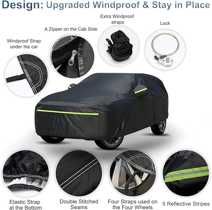 Full Car Cover for Jeep Grand Cherokee All Weather Waterproof Windproof 6 Layer Full SUV Car Covers Custom Fit for 2011-2025 Jeep Grand Cherokee WK2 with Door Zipper and Storage Bag (Up to 193” L)