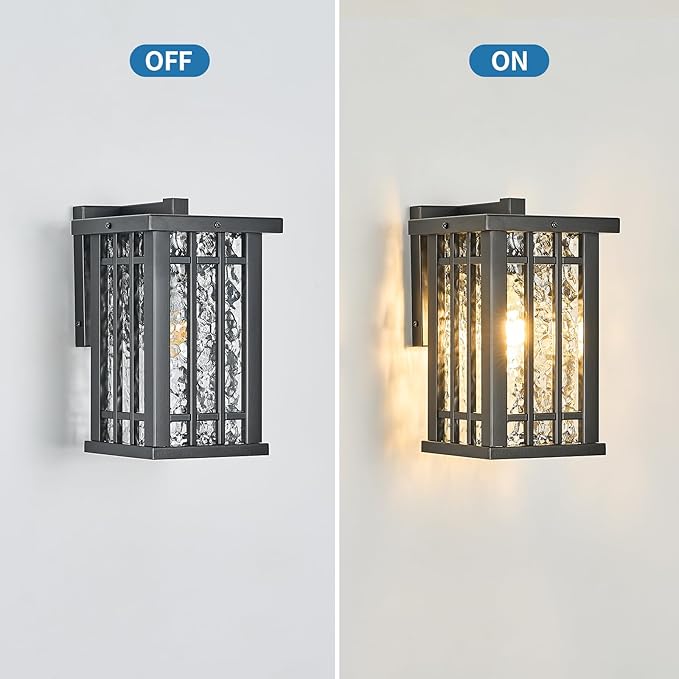 Outdoor Wall Light E26 Base Metal Frame - Black Exterior Waterproof Lanterns with Clear Glass, Porch Wall Mount Lighting for Garage, Patio(Bulb not Included)