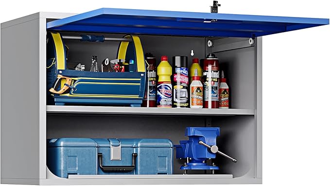 Metal Wall-Mounted Storage Cabinet Tool Chest - 22" H Steel Garage Cabinet With Lockable Door - Utility Trailer Rack Assembly Required