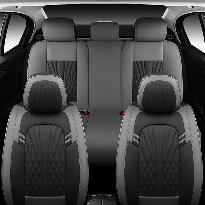 Leather Car Seat Covers,Car Seat Protector Waterproof,Seat Covers Full Set, Car Seat Protectors 5 Seats,Automotive Seat Covers Fit Most Cars Grey&Black