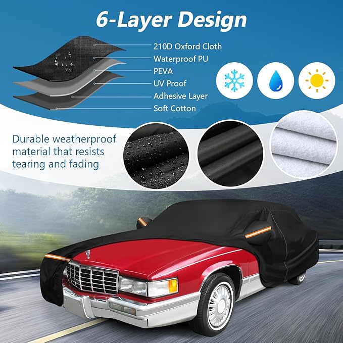 Car Cover for Cadillac Deville 1985-1993 Sedan 4 Door Waterproof All Weather Full Car Cover with Door Zipper Car Covers for Automobiles for Sun Rain Snow Protection