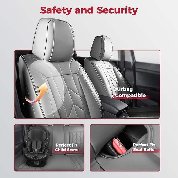 Grey Car Seat Covers Full Set - Waterproof Leather Car Seat Protector Universal Fit Forester Legacy Impreza Tucson Elantra Santa Fe Kona