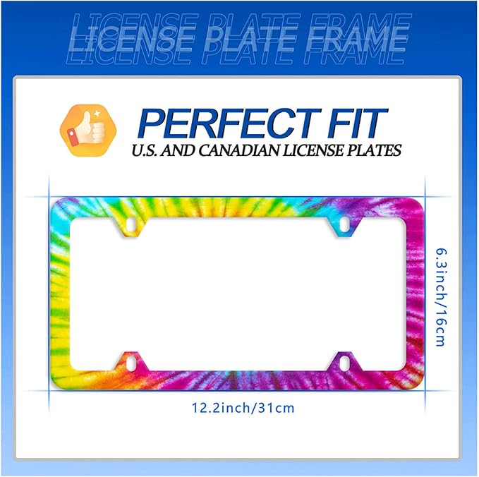 Colorful Hippie Tie Dye License Plate Frame Beautiful License Plate Stainless Steel Parts Funny License Plate Decorative with Screws Size 12.3" x 6.3" Women