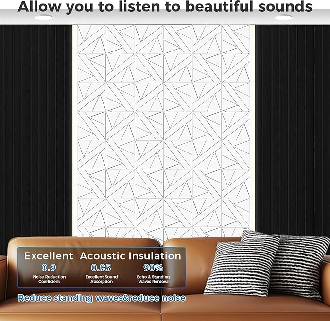 【10 Pack】 Acoustic Panels Self-Adhesive (0.4" Thick | 0.8lb/ft³ Medium Density) - 12x12 Soundproof Foam Tiles for Home Office/Wall Sound Absorption, Noise Reduction Panels Studio Use - Black