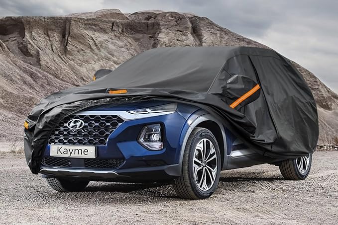 Kayme 7 Layers SUV Car Cover Custom Fit for Hyundai Santa Fe (2006-2025) Waterproof All Weather for Automobiles, Outdoor Full Cover Rain Sun UV Protection.Black