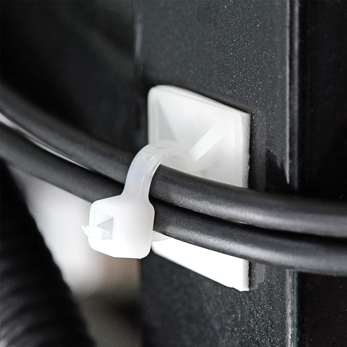 3/4" 3M Back-Glue Self Adhesive White Strong Cable Zip Tie Mounts 100pcs with 8" Ties, Screws, Outdoor Sticky Wire Fasteners Cable Clips Management Anchors Organizer Holders Squares