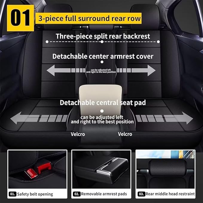 YORKNEIC Leather Car Seat Covers Fit for Hyundai Kona 2018-2025: 5 Seats Full Set Seat Covers - Waterproof Auto Seat Protector Compatible Airbag (Black)
