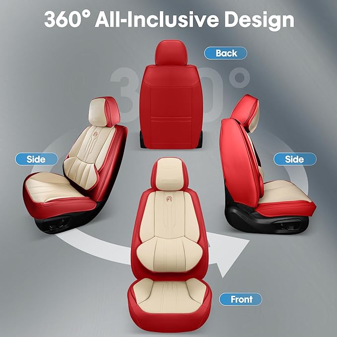 AOOG Front Seat Covers, Car Seat Covers Front Seats, Leather Seat Covers for Cars, Waterproof Seat Covers with Lumbar Support Universal Fit for Most Cars SUV Trucks(Front Pair, Red)