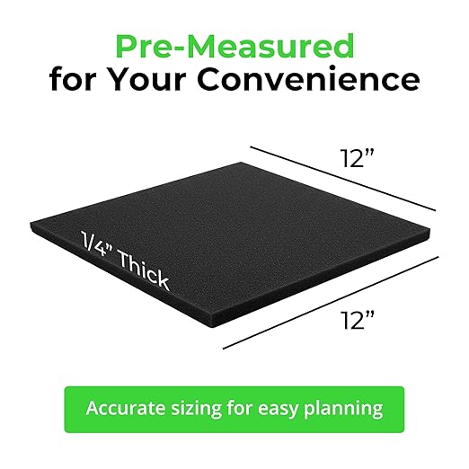 XCEL 4 Pack 12" x 12" x 1/4" Self Stick Foam Rubber Pads with Adhesive Versatile Adhesive Foam Rubber Pads Sheets for Appliances and Furniture, Neoprene Foam Pads Adhesive