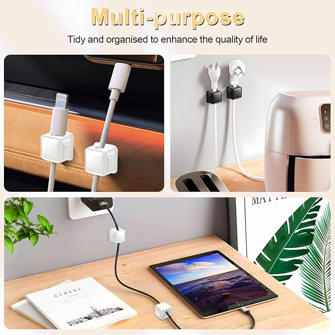 18 Pack Cord Organizer Holder,Magnetic Cable Clips Management,Easy Strong Adhesive Phone USB Charger Cord,Hide Or Organize Desk Cable for Kitchen,Office,Car,Nightstand（White and Black）