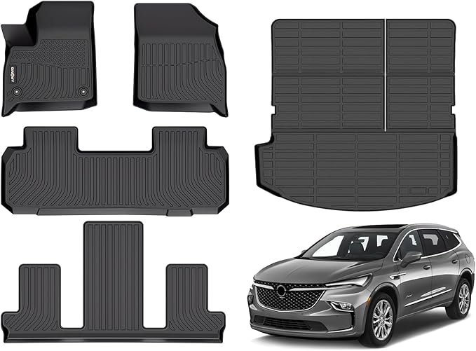 GINOWY-Floor Mats & Cargo Liner for Buick Enclave 2018-2024,TPE All Weather Protection 2024 Enclave Car Floor Mats, Non-Slip Trunk Mat Waterproof Enclave Accessories Mats,Black