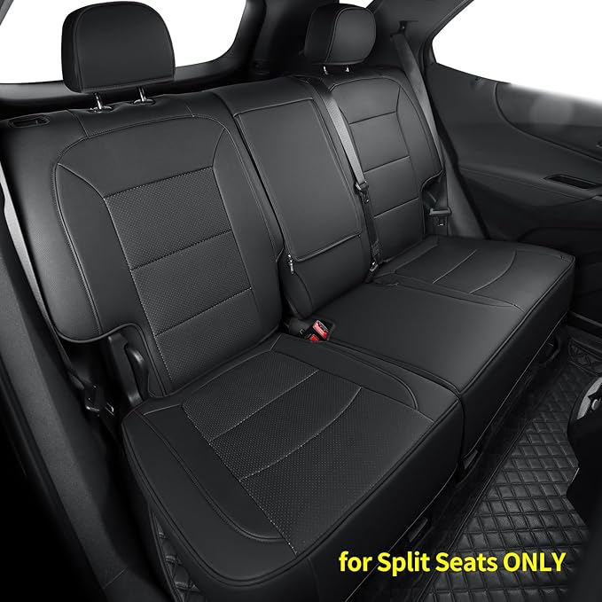 RISINGSTAR Terrain Seat Covers, fit for 2018-2024 GMC Terrain SUV with Rear Split Seats, Water Proof Faux Leather(Full Set, Black)