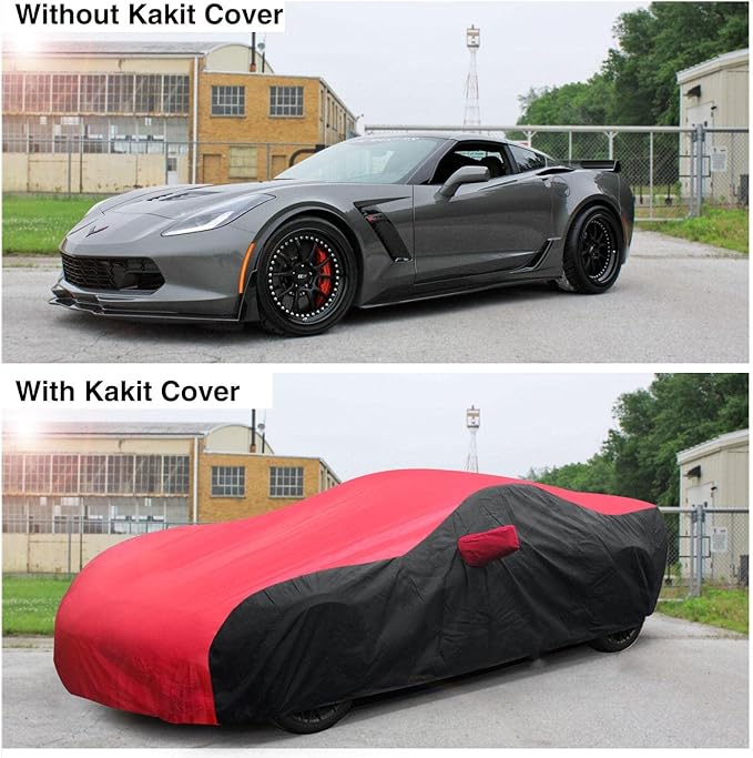 KAKIT Waterproof Car Cover Custom Fit for 2014-2019 C7 Stingray, UV Resistant Fade-Proof Cover for Chevy Corvette, Indoor & Outdoor Use (Red & Black Combo)