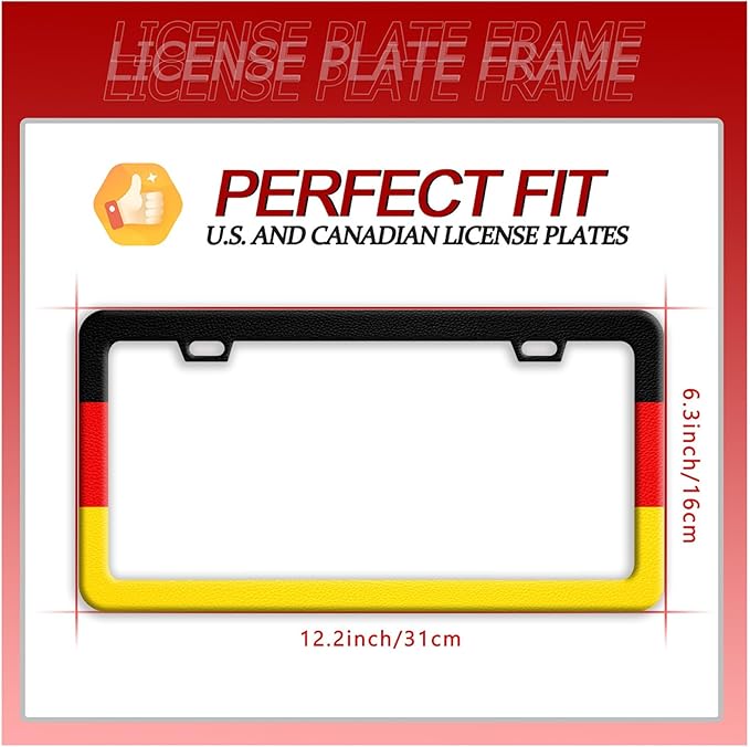 German Flag License Plate Frame Funny Germany License Plate Frames Stainless Steel Accessories Cars Decor with 2 Holes and Screws Fits Standard Us Ca Vehicles License Plate Holder 12.2 X 6 Inch