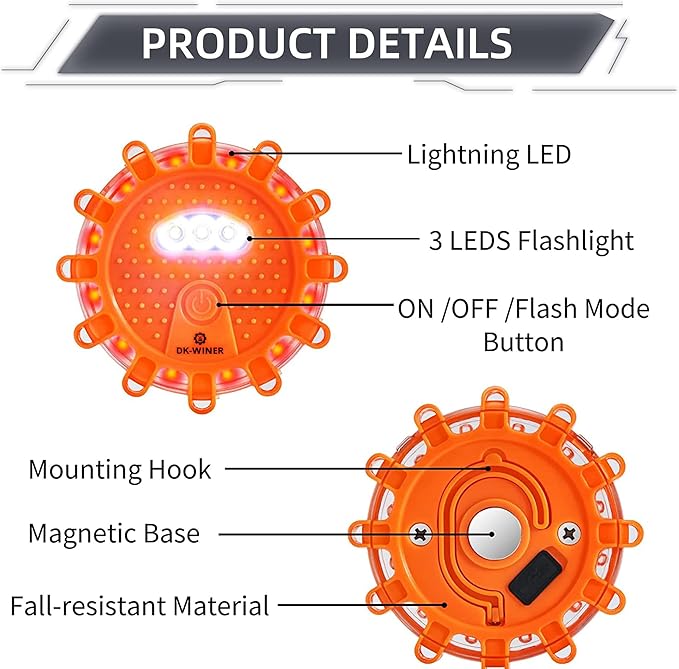 LED Road Flares 6Pack Roadside Emergency car kit Emergency Road Flares Kit with Magnetic Base for Vehicles & Boat | 9 Flash Modes(with Batteries) (6pack rechargeable)