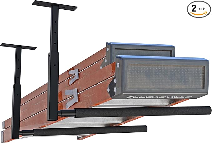 Adjustable Ladder Ceiling Rack, Kayak Overhead Garage Storage Rack, Garage Ceiling Storage for Kayak, Ladder, Surfboard, Snowboar Overhead Hanger, Holds 150 lbs, Black