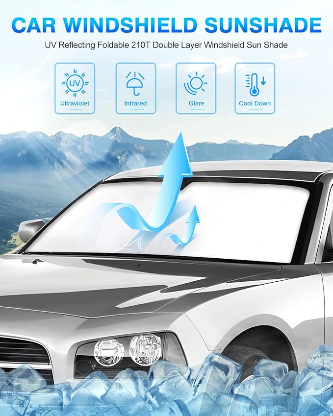 KUST Windshield Sun Shade for 2006–2010 Dodge Charger Window Shade Sun Visor Cover Foldable Blocks UV Rays Keep Your Car Cooler