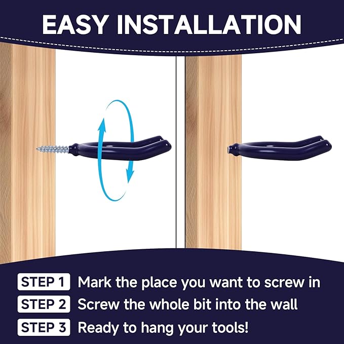 16 Pack Garage Storage System Steel U Hooks with Anti-Slip Coating Home Improvement and Organization Screw in Hooks Easy Wall Mounting Heavy Duty Bike and Ladder (Blue, 16 Pack)