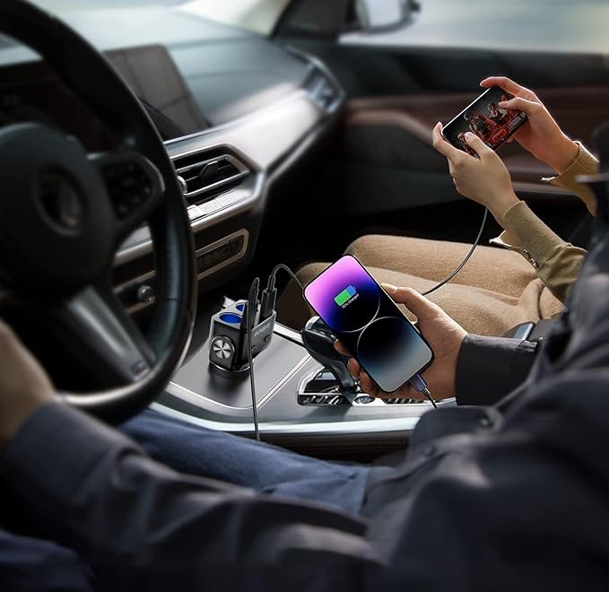 Car Cigarette Lighter Splitter, BUVAYE 12V/24V Dual Cigarette Lighter Adapters for Cars 2-Socket Car Charger Adapter for iPhone/iPad/GPS/Dash Cam/Laptop