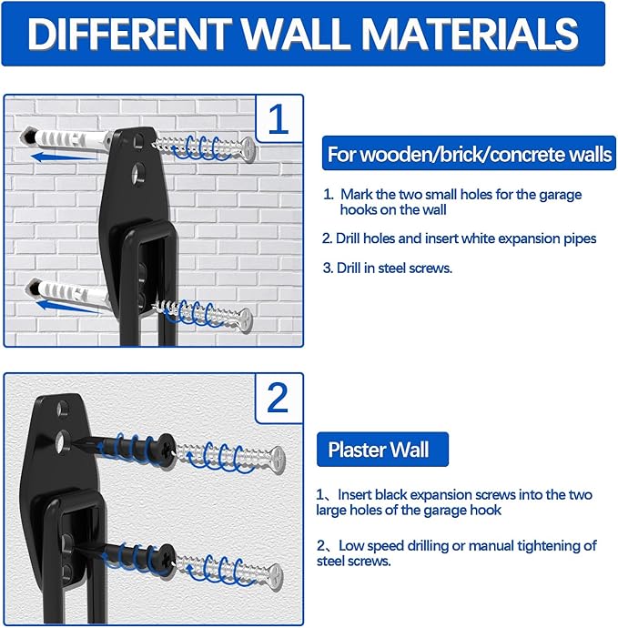 Garage Storage Hooks 14PC, Garage Wall Hooks with 1 Extra Round Strengthen Welding Spot for Hanging & Organizing Shovel, Rake, Chair, Hose(Black)