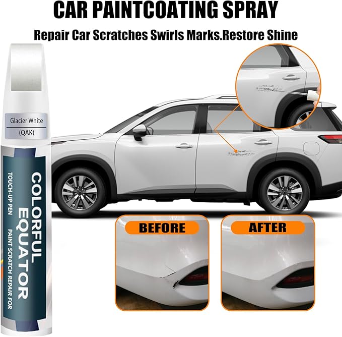 QAK Glacier White Touch Up Paint for Nissan, Car Paint Pen Scratch Repair Two-In-One Touch Up Paint, Premium Car Scratch Remover for Deep Scratches