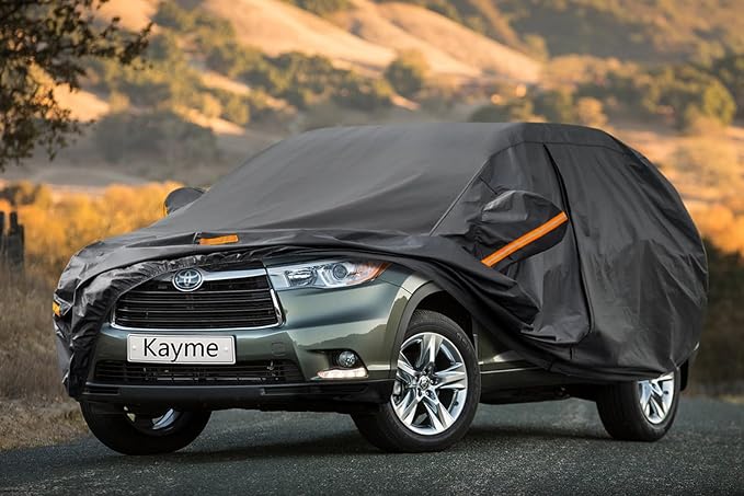 Kayme 7 Layers SUV Car Cover Custom Fit for Toyota Highlander (2013-2025) Waterproof All Weather for Automobiles, Outdoor Full Cover Rain Sun UV Protection.Black