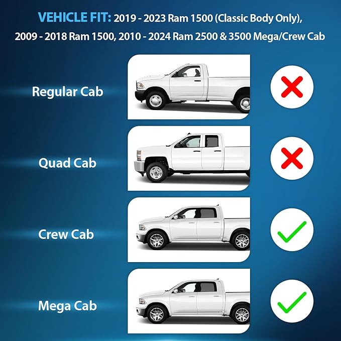 Nilight in Channel Rain Guards for Ram 1500 2009 2010 2011 2012 2013 2014 2015 2016 2017 2018 Crew Cab, 2019-2023 Ram 1500 Classic Body, Original Window Deflectors, Vent Window Visors-4PCS