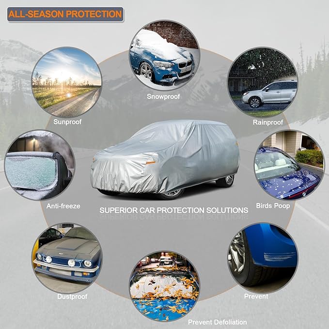 Kayme 6 Layers Minivan Car Cover Waterproof All Weather for Automobiles, Outdoor Full Cover with Zipper, Universal Fit for Pacifica, Grand Caravan, Honda Odyssey, Sienna, Station Wagon(191-206 inch)