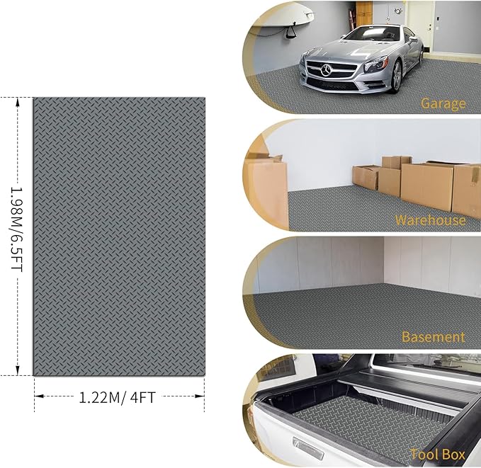 Premium Garage Floor Mat, Commercial Grade Heavy Duty Parking Mat for Garage Floor, Golf Cart Parking, Water/Stain Resistant Floor Runner (Grey Diamond, 4 x 6.5 Feet)