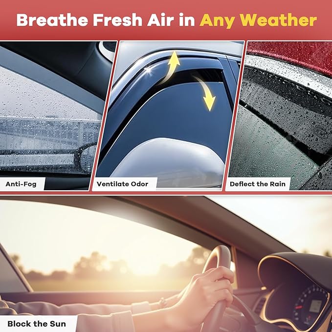 4PCS in Channel Rain Guards for Tacoma 2005-2015 Double Cab, Durable Side Wind Deflectors, Vent Window Visors Shades Shield, 2006 2007 2008 2009 2010 2011 2012 2013 2014