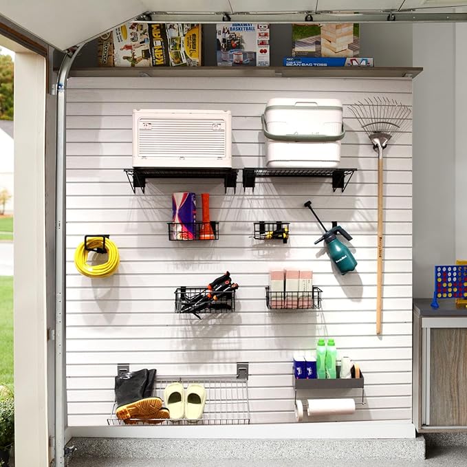 Slatwall Panel Garage Organizer PVC Slatwall Heavy Duty Wall Mounted Rack, Interlocking Slat Wall Panels for Tool Organization Peg Board(2 Pack Black)