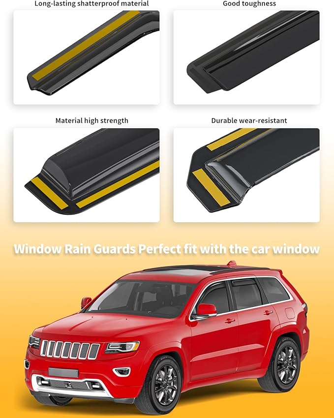 in-Channel Window Rain Guards Fit for Jeep Grand Cherokee(Limited) 2011-2021 Extra Durable Window Visors Window Deflectors Vent Visors Vent Shades Car Accessories-4 pcs 2-Q18