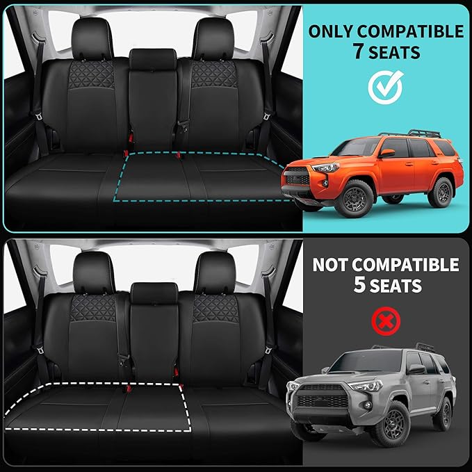 Seat Covers for Toyota 4Runner 2011-2024, Faux Leather Car Seat Cover Full Set, 3-Row-Only for 7 Seats Version-Blackwhite