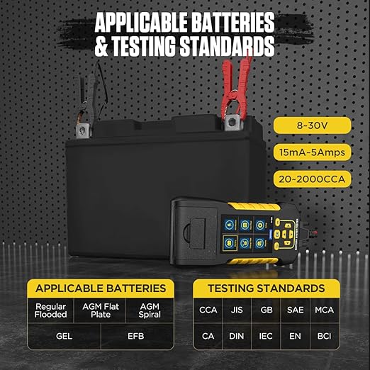 Car Battery Tester 12V/24V Digital Automotive Batteries & Alternator Diagnostic Tool, 20-2000 CCA Load Capacity Charging Cranking System Tester for Truck Marine Motorcycle SUV Boat (Built-in Printer)