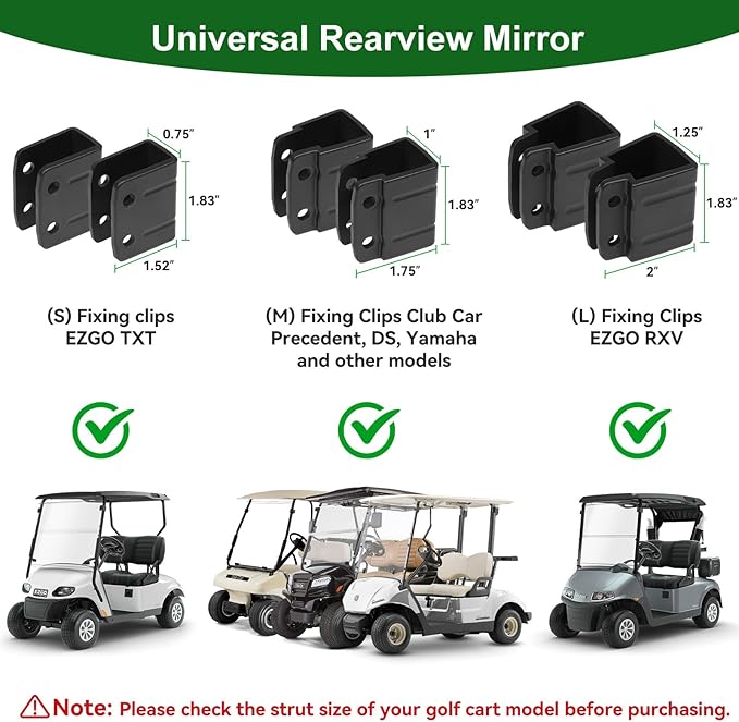 Golf Cart Mirrors Kit for EZGO Club Car Yamaha, No-Drilling Night Safety Reflective Design Golf Cart Side Mirror and Rear View Mirror Kit Universal Foldable and Adjustable Rotatable HD Glass