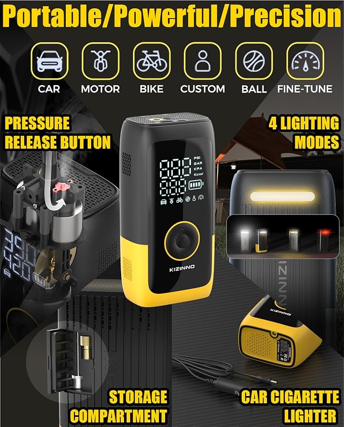 Tire Inflator Portable Air Compressor, Ultra Fast Dual-Cylinder Air Pump for [Pickup & Large Car Tires] with Fine-Tune Mode, Pressure Gauge, 12000mAh&45W Fast Charge fits MPV, SUV, Cars, Motor
