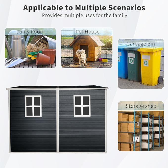 4x8 FT Outdoor Storage Resin Shed with Floor,Waterproof Plastic Garden Bike Shed with Lockable Door, Sloped Roof, Vents & Windows, Easy Assembly Tool Shed for Lawn, Backyard, Patio, Black