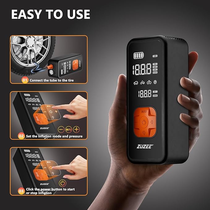 Tire Inflator Portable Air Compressor - 4X Faster Inflation, 150PSI Air Pump for Car Tires with Digital Pressure Gauge/LED Light, 20000mAh Portable Tire Inflator for Car, Moto, Bike, Ball, etc