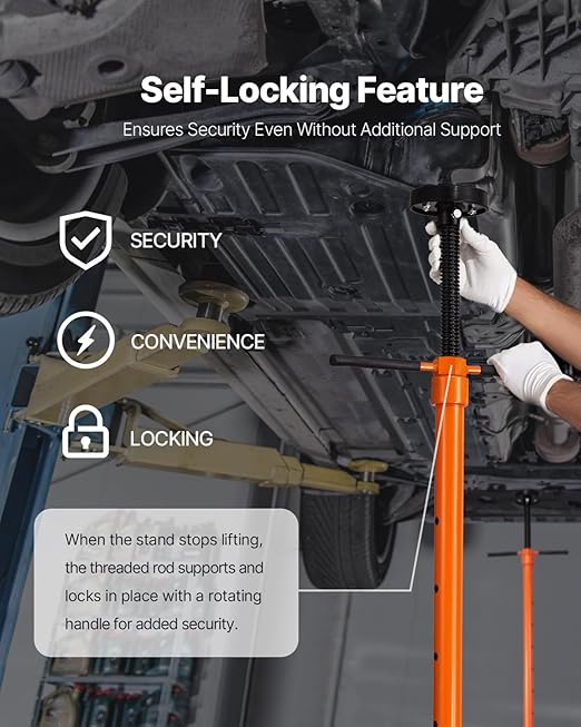 VEVOR Underhoist Support Stand, 3/4 Ton Capacity Under Hoist Jack Stand, Lifting from 38.4 to 75.4 in, Bearing Mounted Spin Handle, Self-Locking Threaded Screw, Two Wheels, Support Vehicle Components