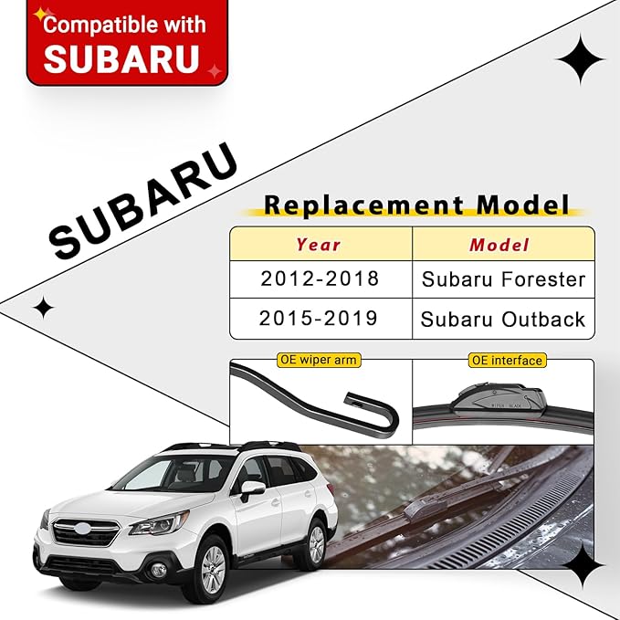 Windshield Wiper Blades Replacement for 2012-2018 Subaru Forester / 2015-2019 Subaru Outback Original Factory Quality Front Rear Wipers Blade Set for My Car - 26" 17" 14" (Pack of 3)