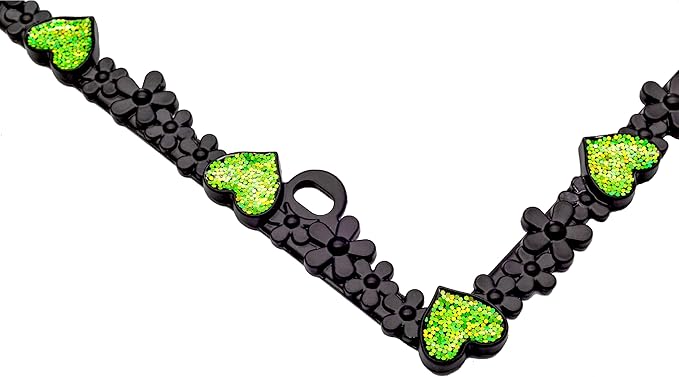 Creathome 3D Shining Daisy Heart License Plate Frame from Pure Zinc Alloy Metal Perfect Plate Holder, Matt Black with Green Glitter, Luminously Heart